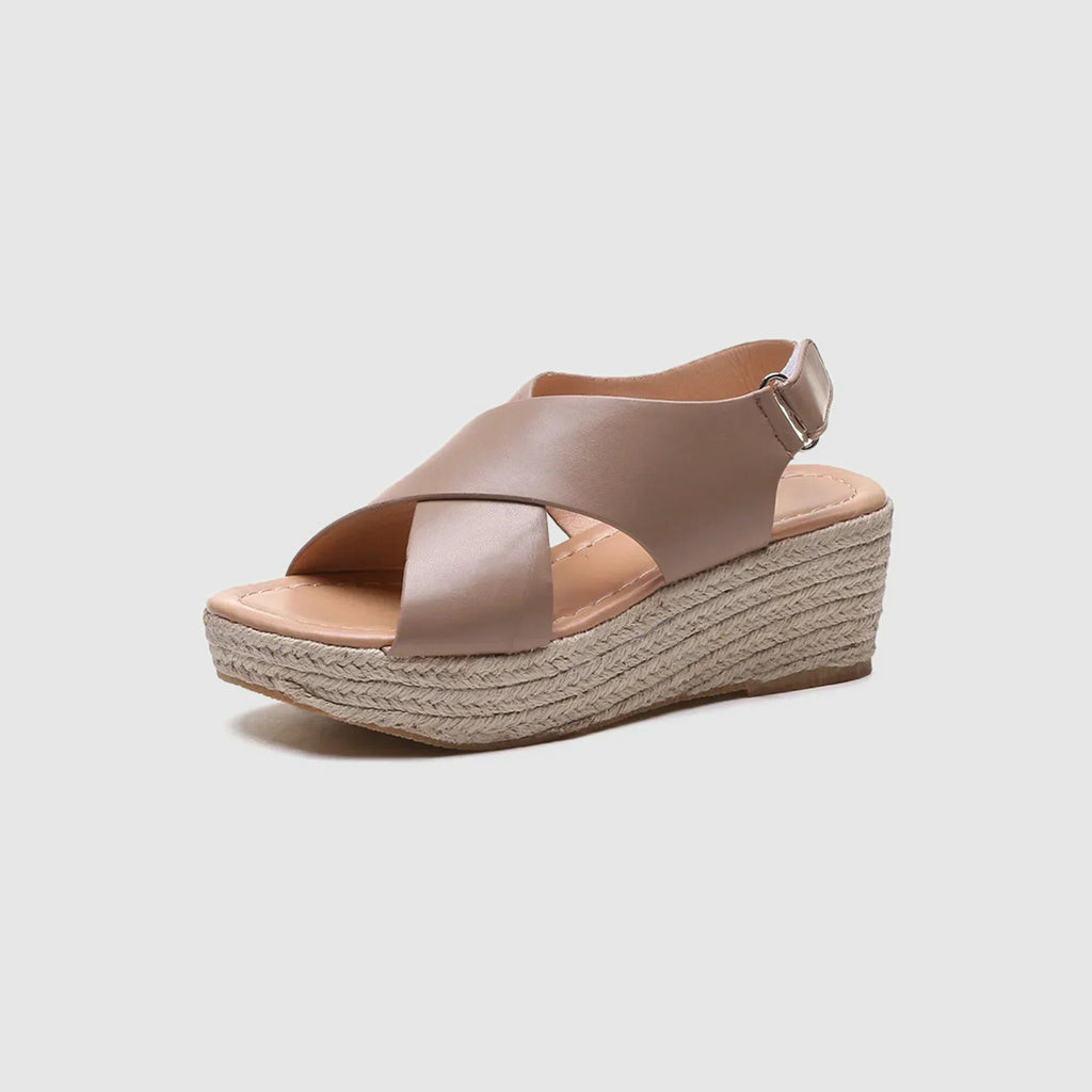 Cross Strap Wedge Sandals with Espadrille Sole
