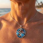Cirkelketting met schildpad in blauwe opaallook