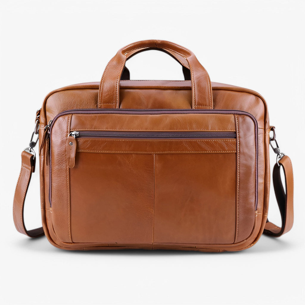 Handcrafted Full-Grain Leather Laptop Bag with Shoulder Strap