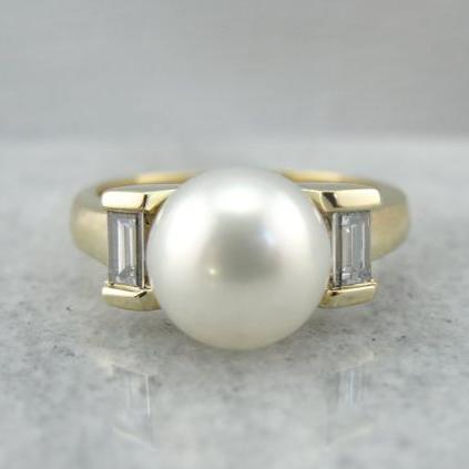 Vintage parelring met zirkonia