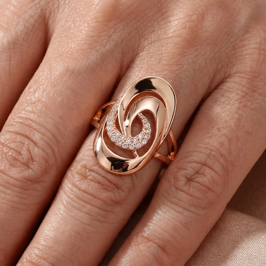 Rose Gold-Tone Swirl Ring with Pavé Zirconia Loop