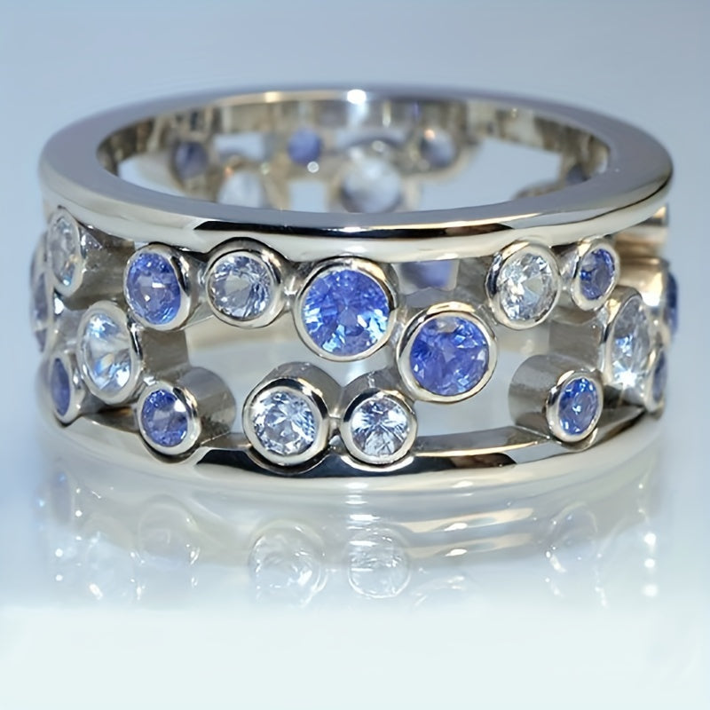 Sparkling Cubic Zirconia Silver-Plated Band Ring