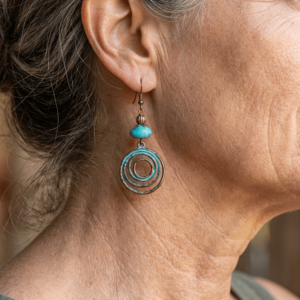 Rustieke koperkleurige spiraaloorbellen met patina