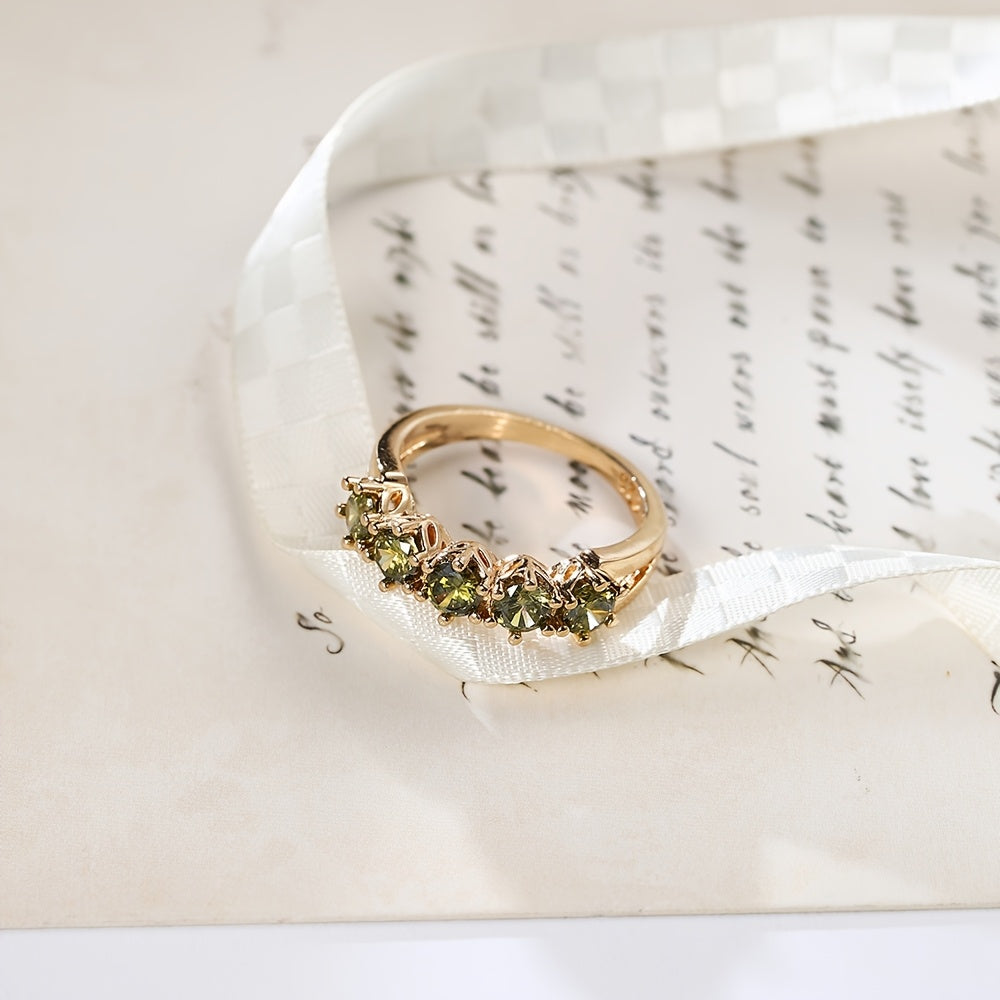 Vintage-Style Olive Green Cubic Zirconia Ring