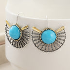 Bohemian Turquoise Fan-Shaped Hollow Hook Earrings