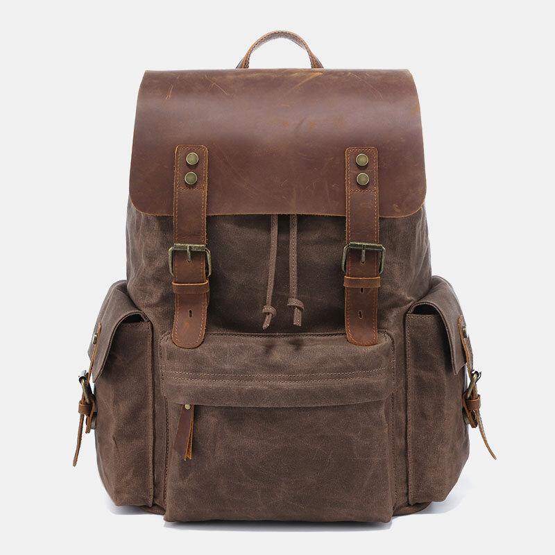 Retro Canvas and Genuine Leather Laptop Backpack