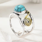 Bohemian Two-Tone Round Turquoise Stone Ring
