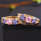 Vintage-Style Purple Zirconia Cluster Hoop Earrings
