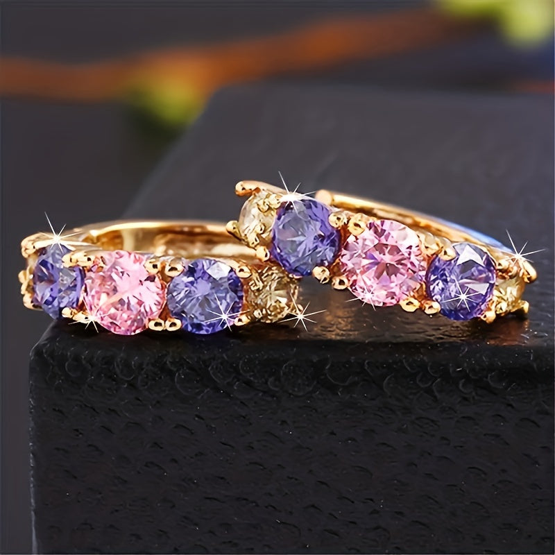 Vintage-Style Purple Zirconia Cluster Hoop Earrings