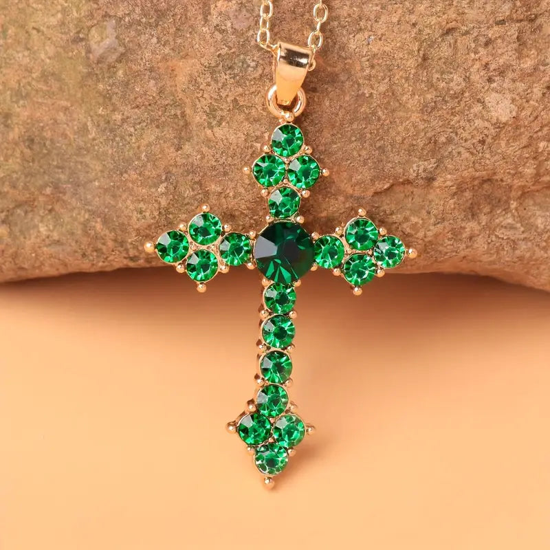 Cross and Heart Necklace in Gold Tone