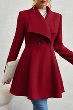 Slim Fit Longline Coat with Notched Collar and Defined Waist