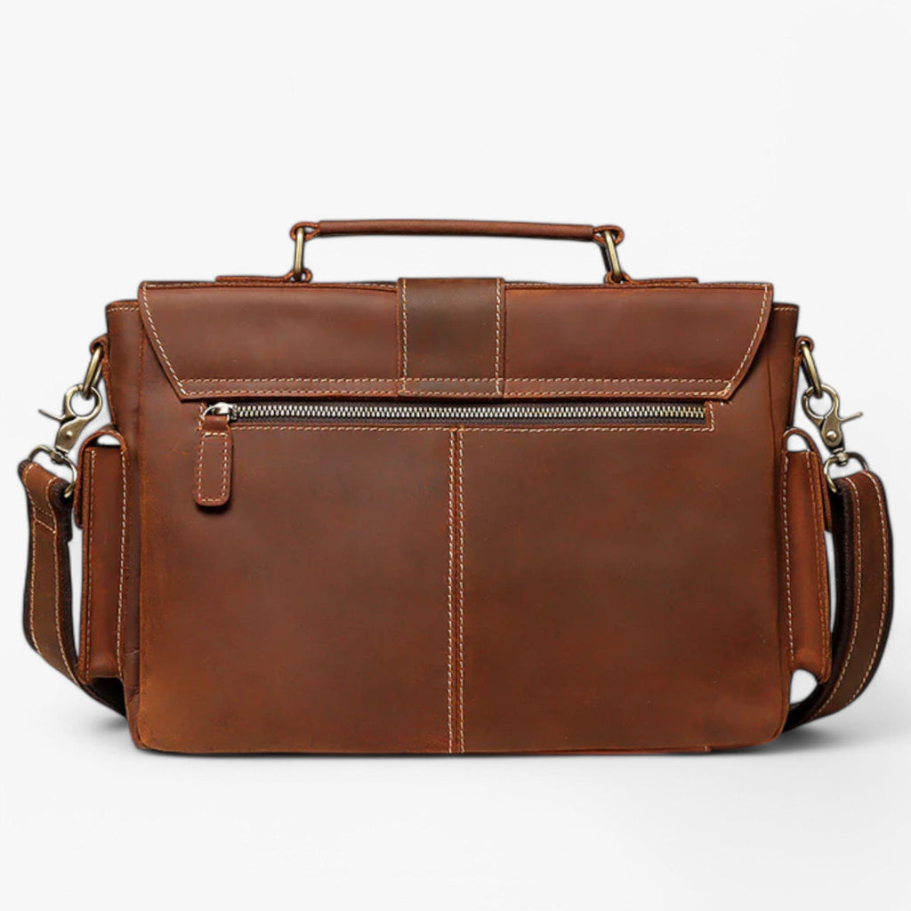 Men's Brown Genuine Leather Organised Work Bag