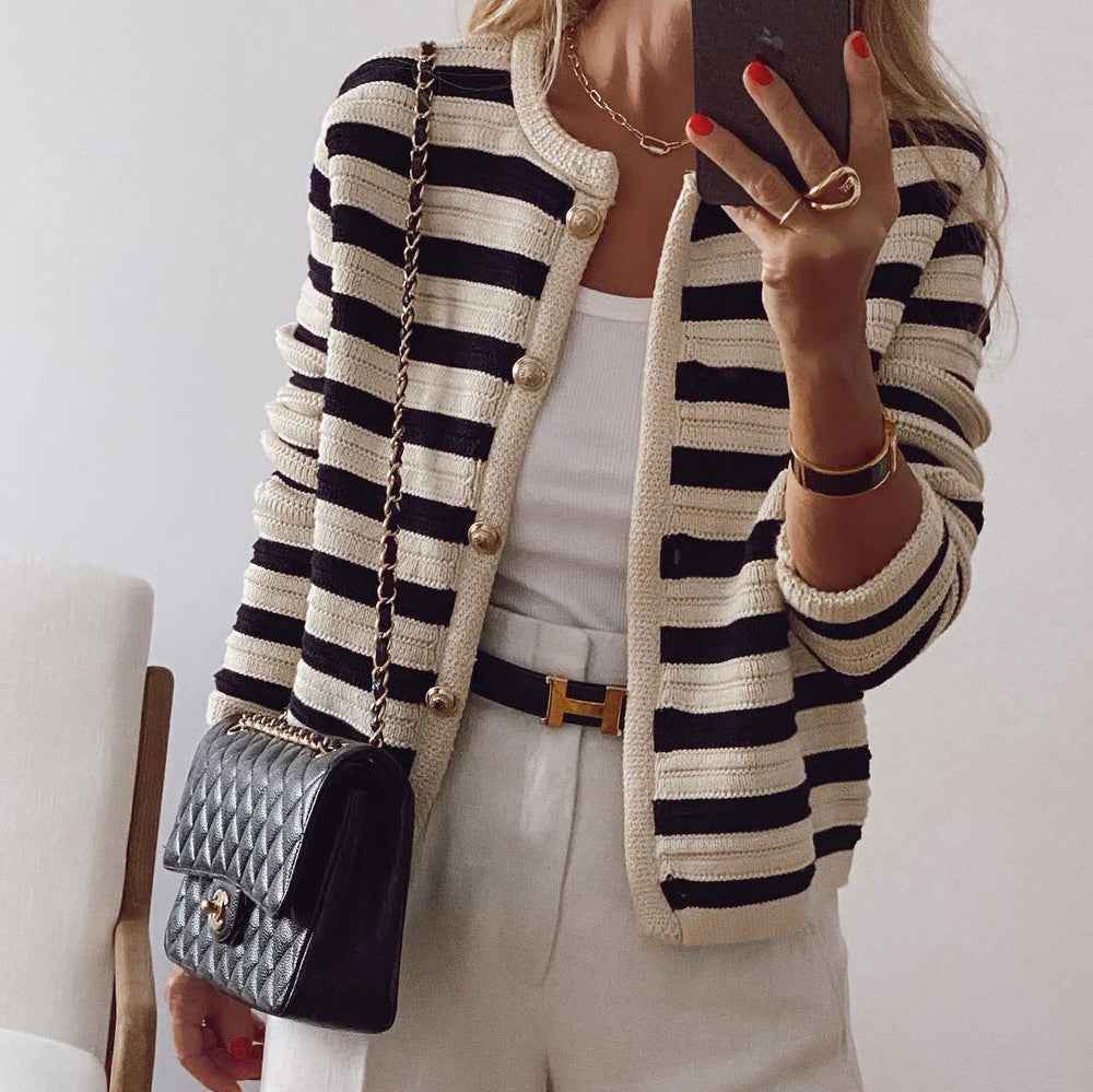 Horizontal Stripe Open-Front Cardigan in a Soft Plush Knit