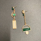 Bohemian Green and Ivory Gold-Plated Statement Earrings