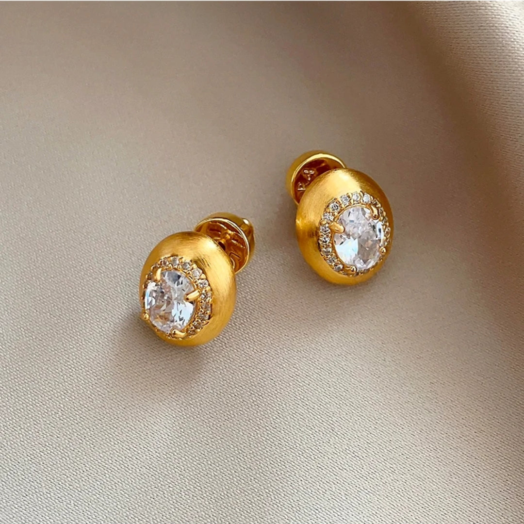 Gold-Tone Nugget Stud Earrings with Zirconia
