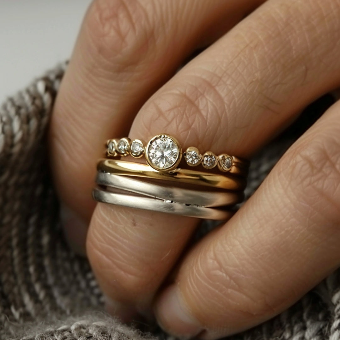 Layered Silver and Gold-Tone Zirconia Ring