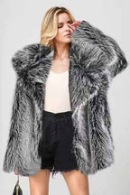 Mid Length Coat with Faux Fur Collar and Tailored Shape