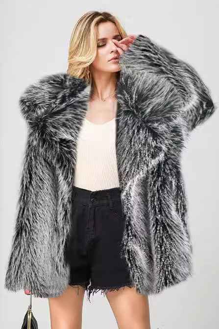 Mid Length Coat with Faux Fur Collar and Tailored Shape