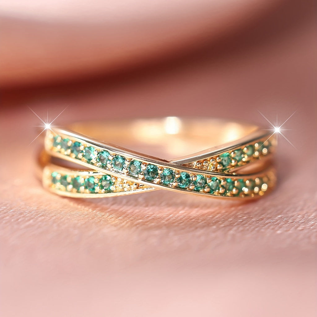 Minimalist Crossover Twisted Gold-Plated Zirconia Ring