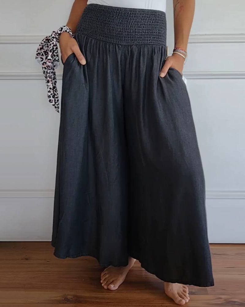 Wide-Leg Trousers with a Shirred Waist