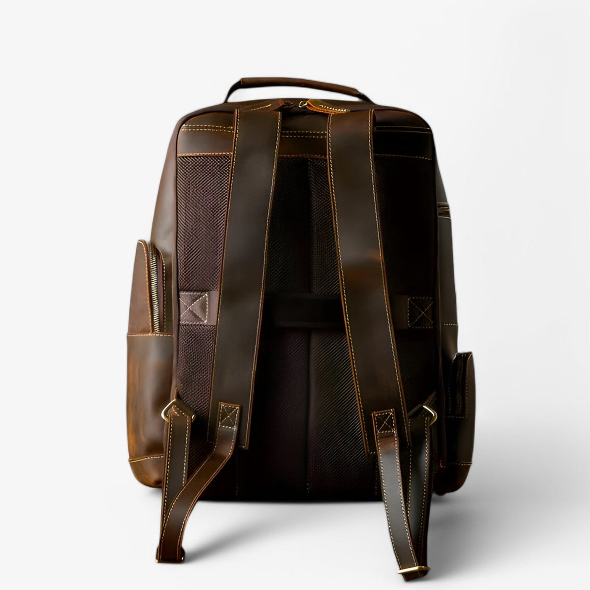 Retro-Style Brown Leather Backpack with Padded Laptop Sleeve