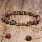 Pulseira de Contas de Jaspe Imperial em Tons Turquesa e Vermelho