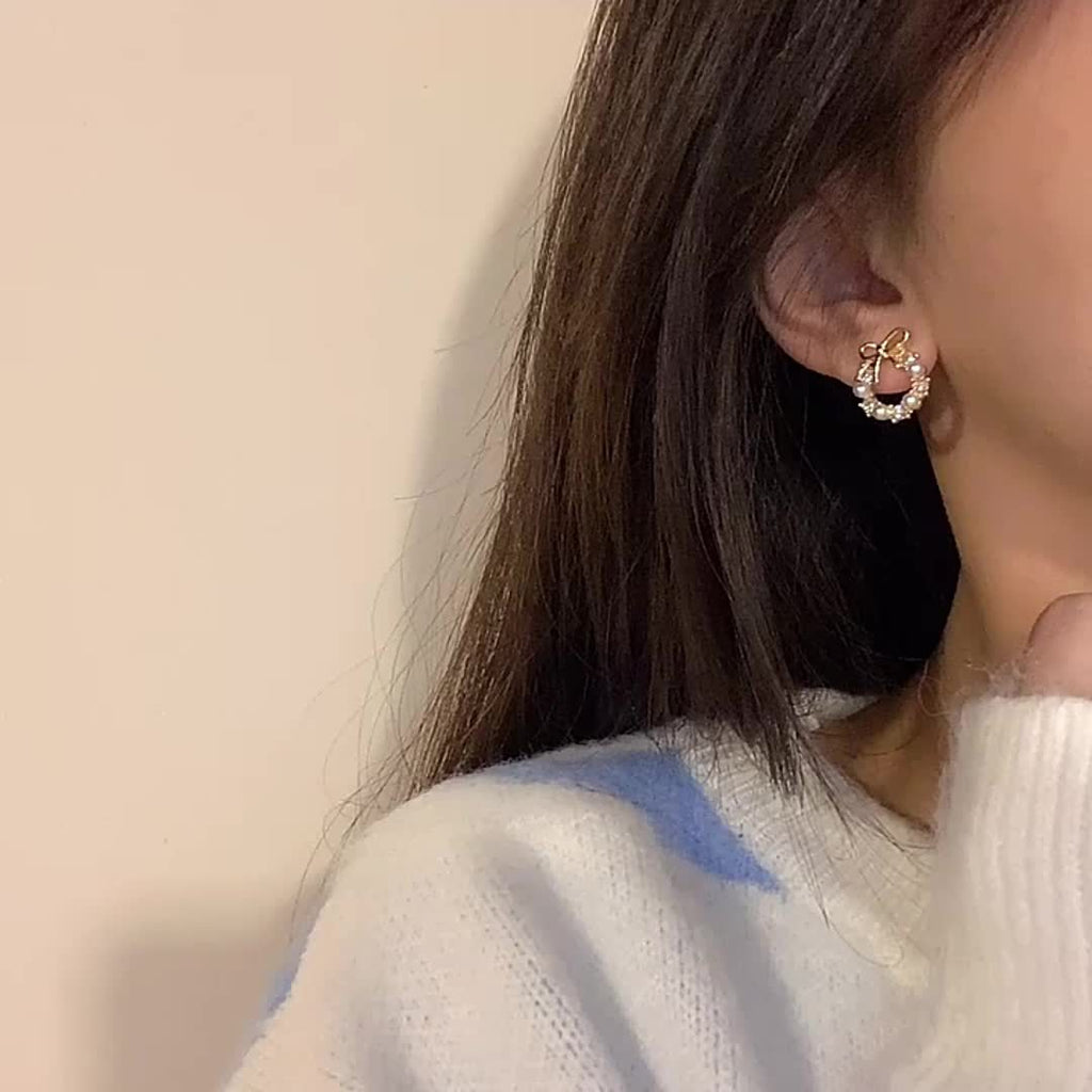 Minimalist Butterfly Knot Pearl Earrings