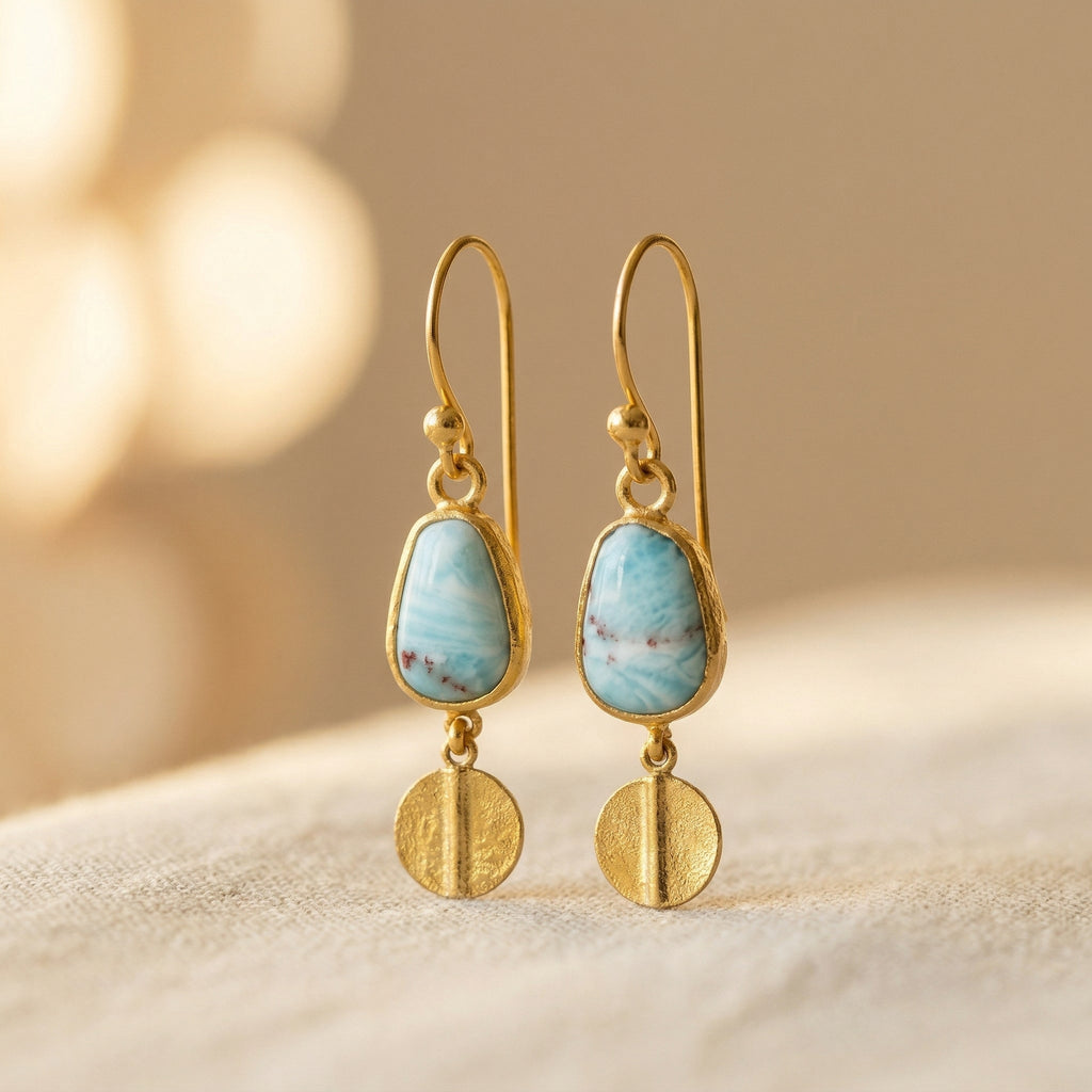 Vintage-Style Copper-Tone Turquoise Roman Art Drop Earrings