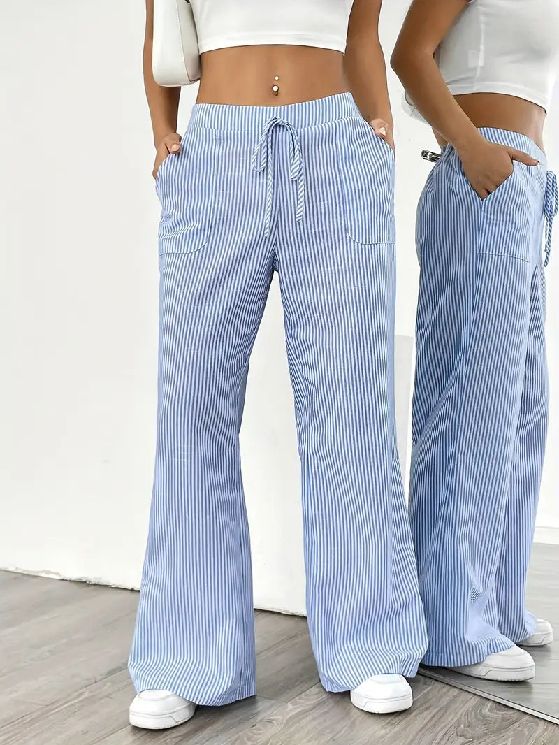 Striped Wide-Leg Trousers with Drawstring Waist