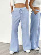 Striped Wide-Leg Trousers with Drawstring Waist