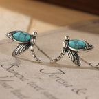 Vintage Turquoise Dragonfly Silver-Plated Stud Earrings