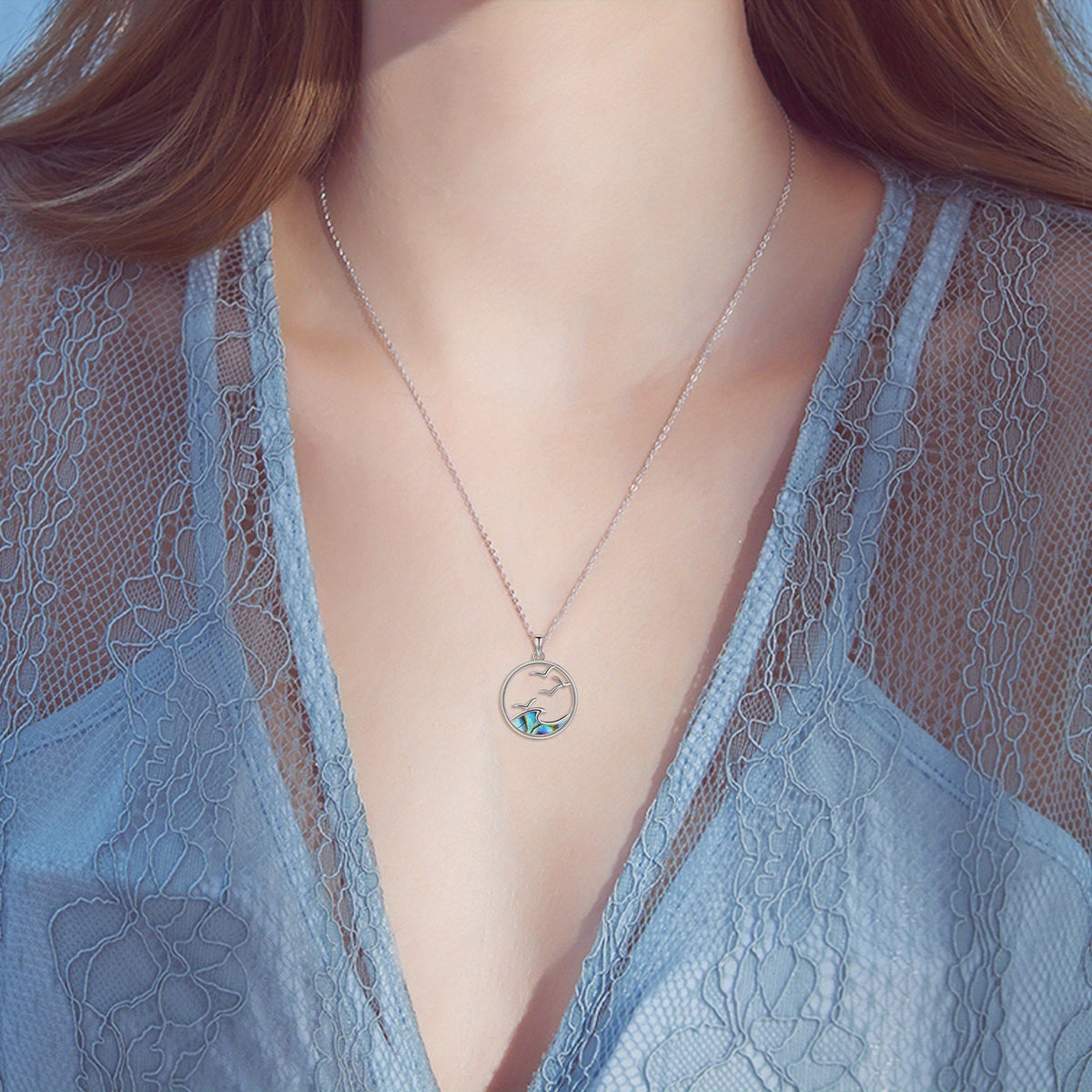 Silver-Tone Seagull and Wave Pendant Necklace