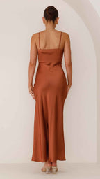 Maxi Dress with Square Neck, Waist Pleats and Side Split