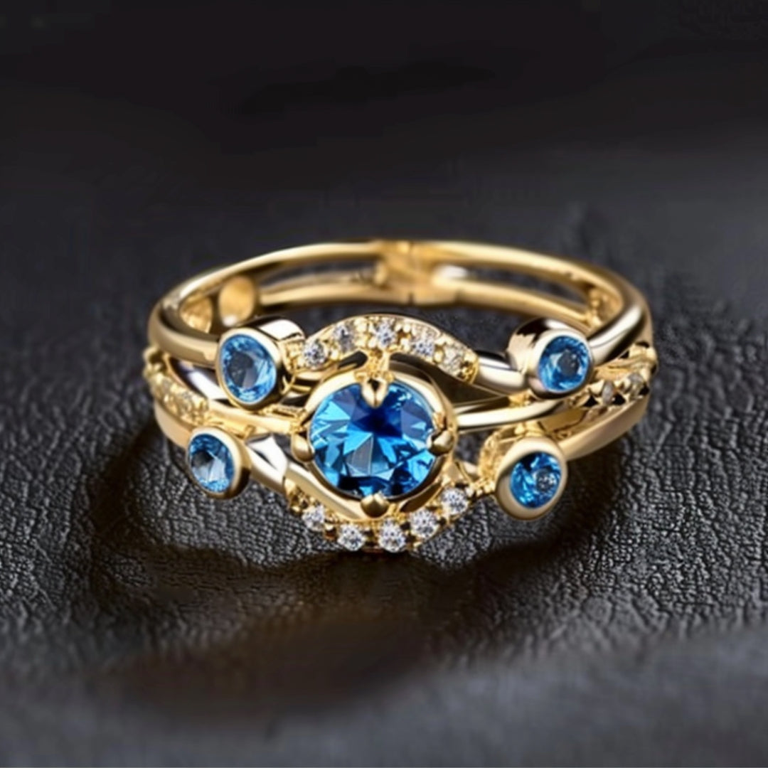 Blue Zirconia Layered Gold-Tone Ring