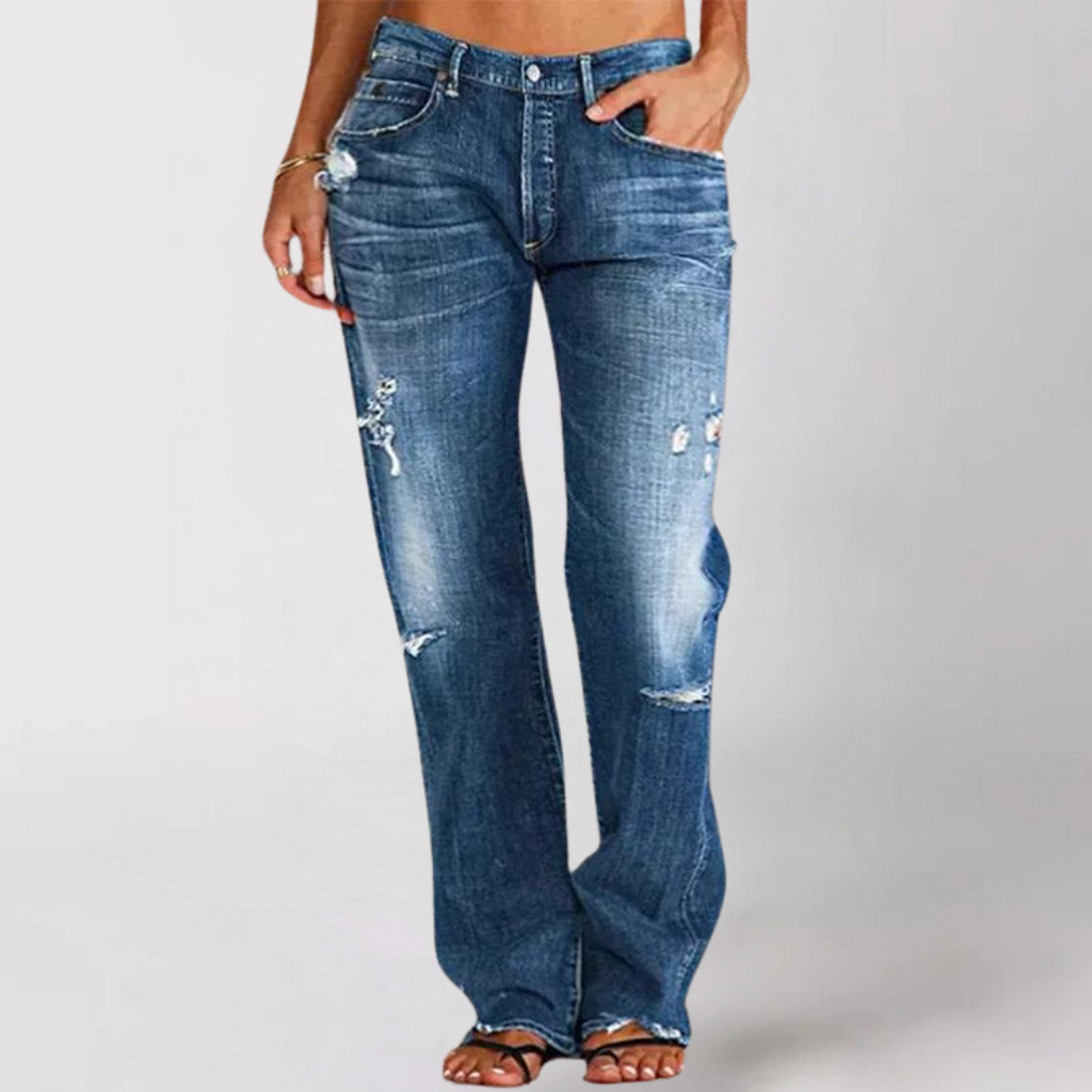 Faded Distressed Straight Leg Jeans