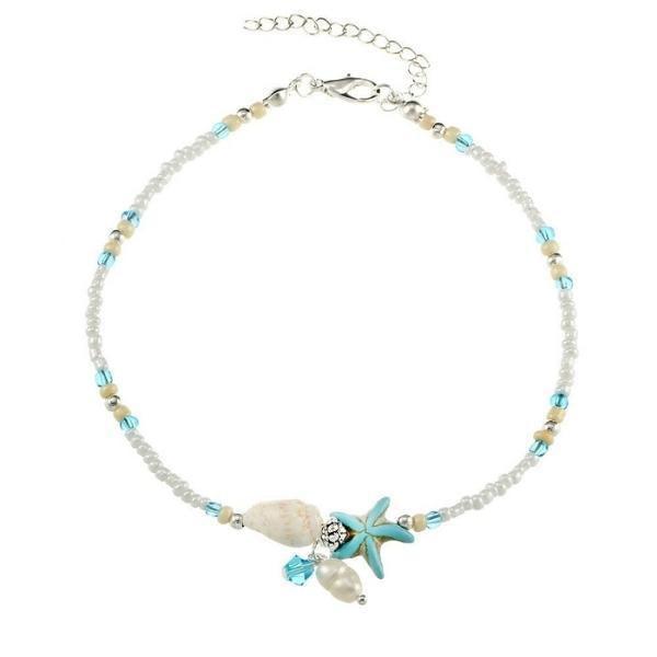 Star and Shell Anklet with Stone Beads