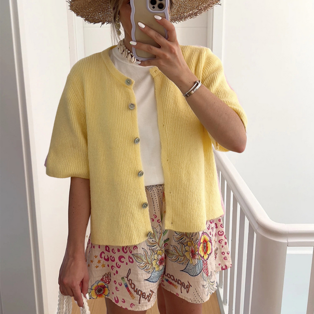 Short Sleeve Knit Cardigan with Lightweight Summer Drape