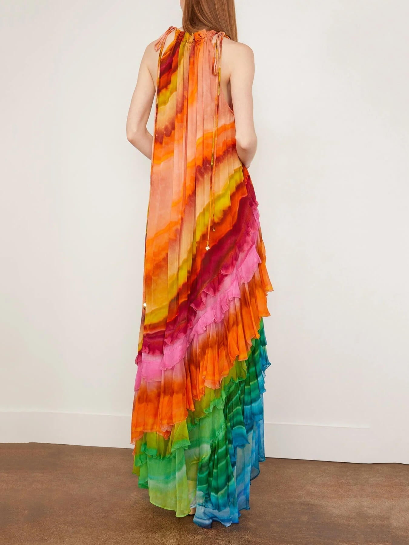 Halter Neck Ruffled Layered Skirt Maxi Dress