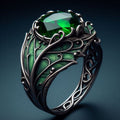 Silver-Tone Lotus Green Crystal Ring