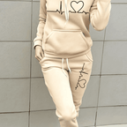 Heart Print Hoodie and Joggers Two-Piece Lounge Set