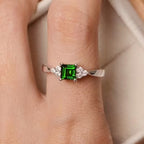 Emerald-Look Solitaire Silver-Tone Ring