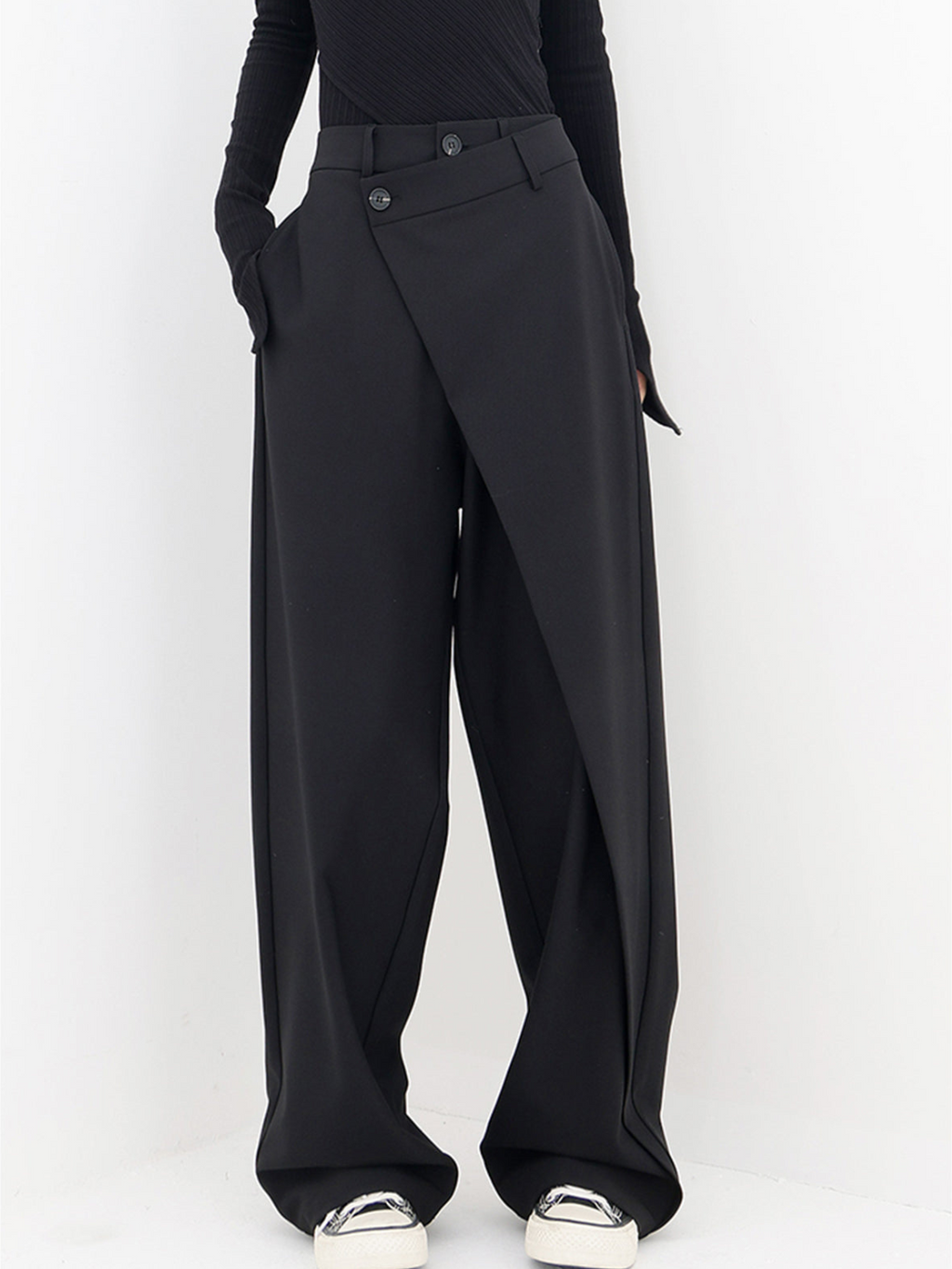 Asymmetric Wrap Wide-Leg Trousers