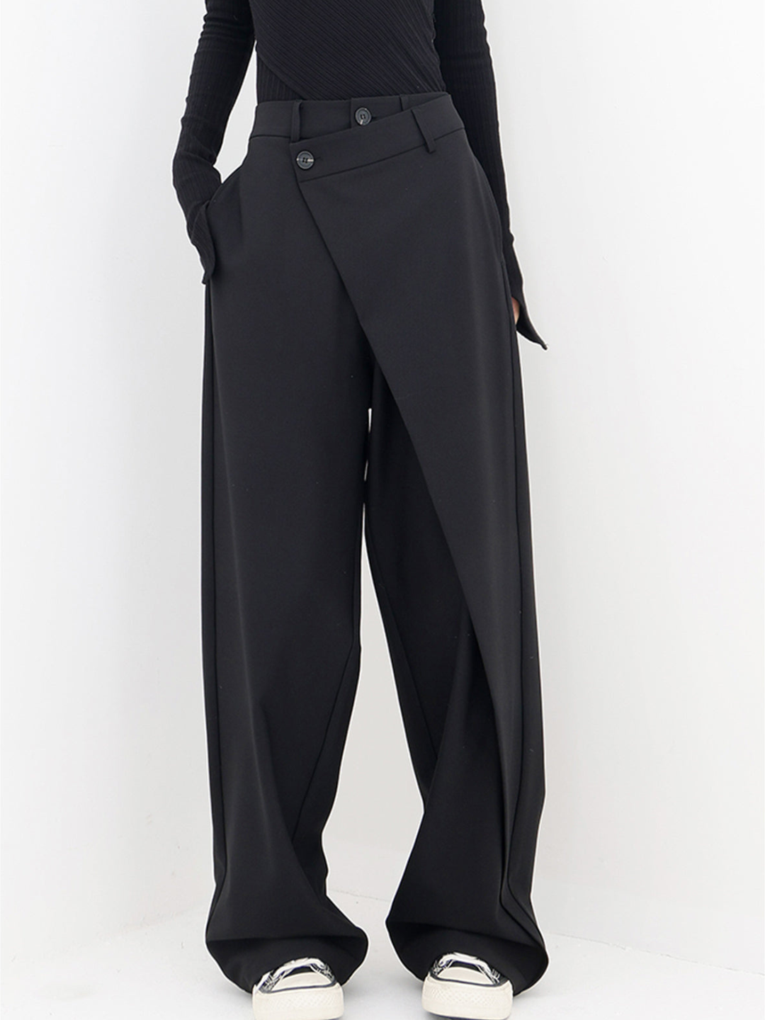 Asymmetric Wrap Wide-Leg Trousers
