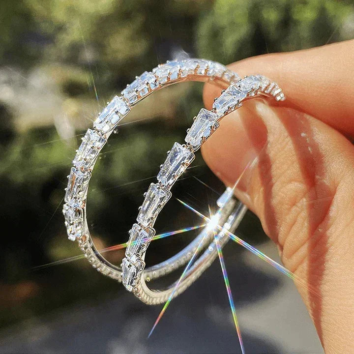 Pavé Twisted Hoop Earrings in White Gold Tone