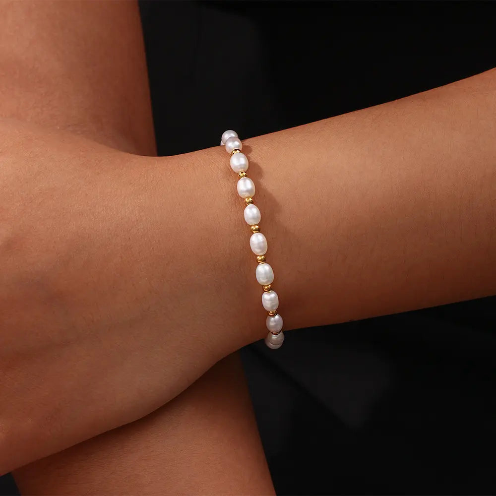 Pearl and Gold-Tone Chain Bracelet with Charm