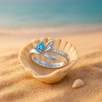 Adjustable Opal-Look Tail and Heart Silver-Tone Ring