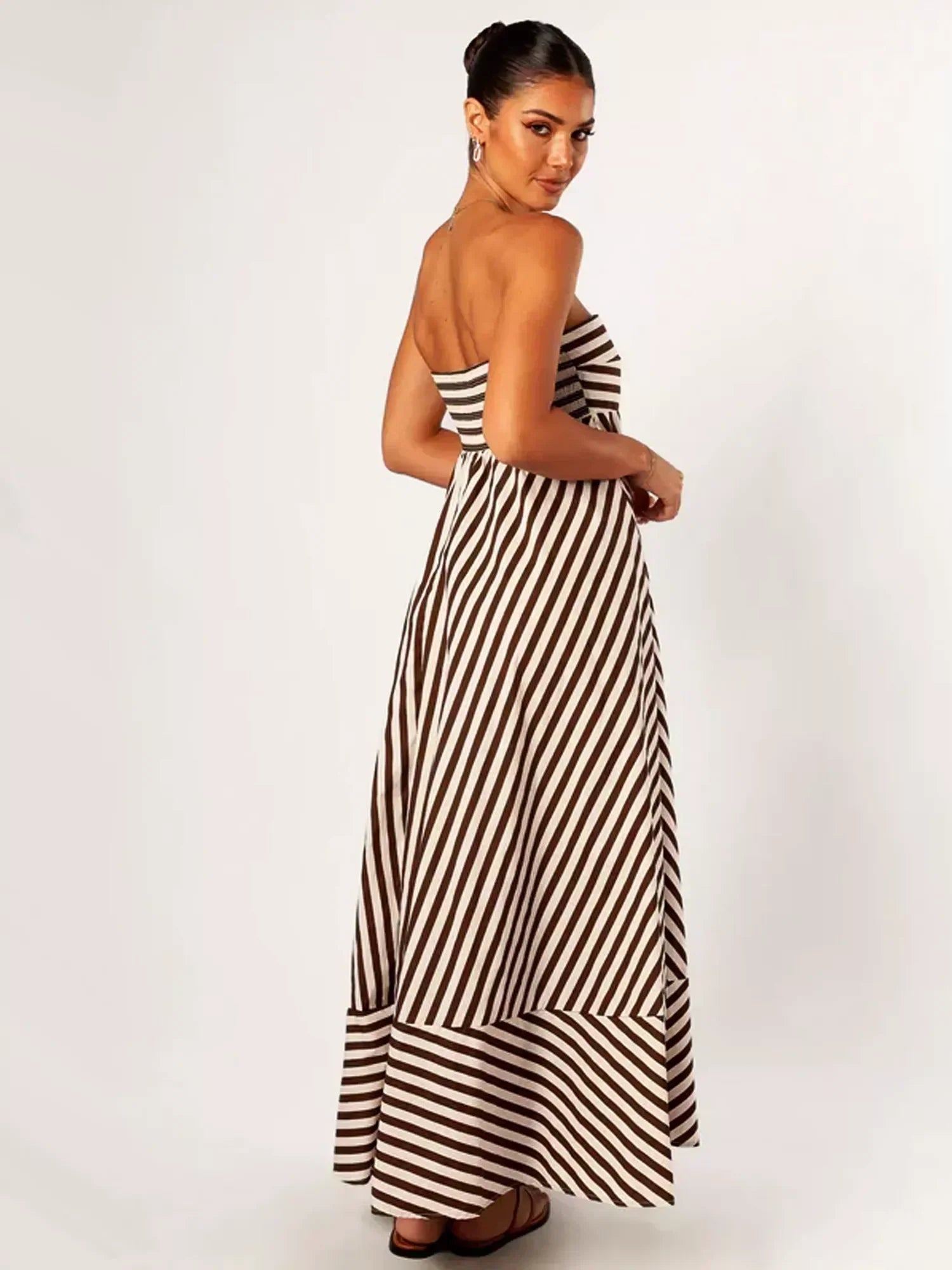 Vertical Stripe Strapless Loose-Fit Maxi Dress