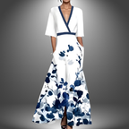 Floral Mid-Length Sleeve Flowing Maxi Dress