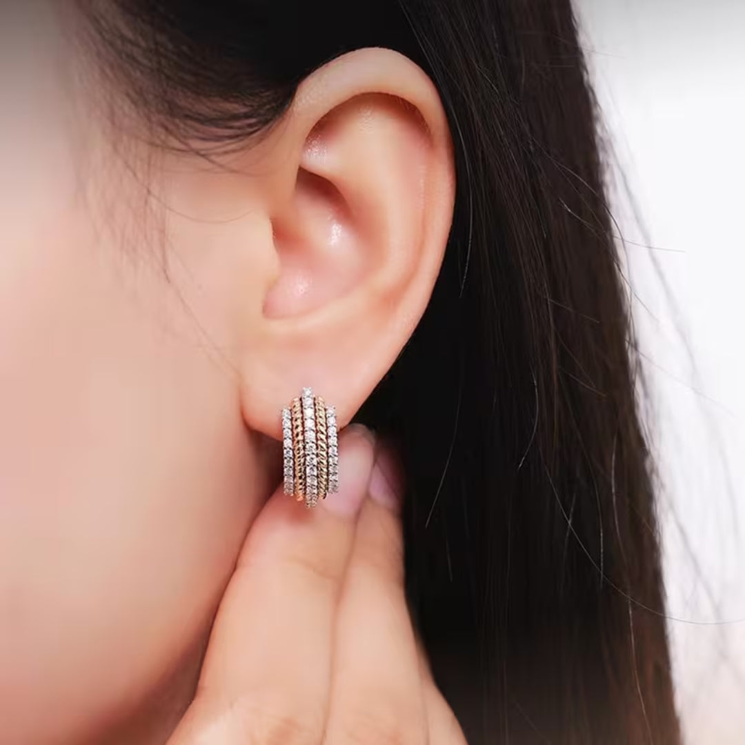 Two-Tone Pavé Rope Huggie Earrings