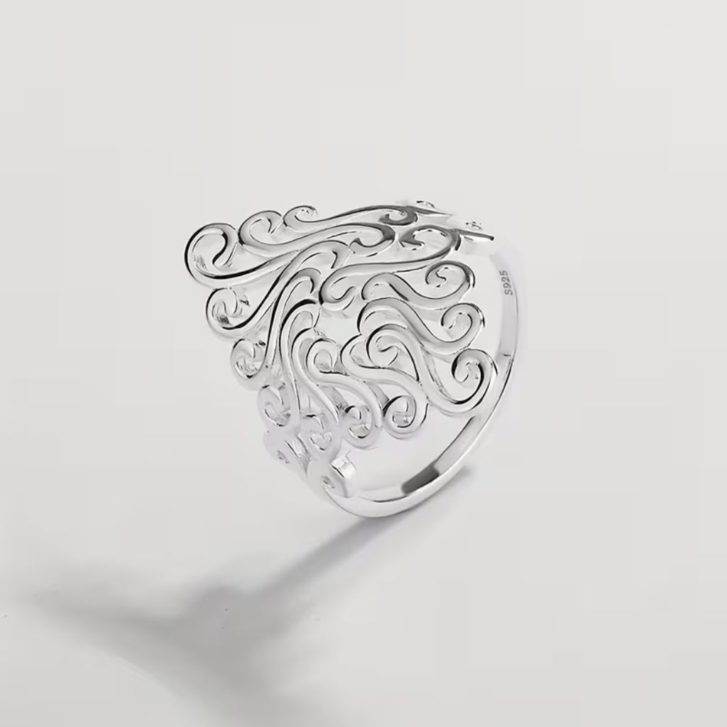 Silver-Tone Floral Filigree Ring